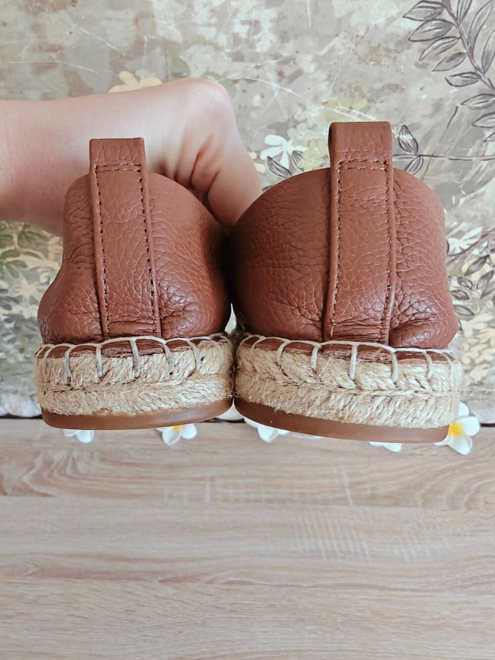 Lauren Ralph Lauren Cameryn Tumbled Leather Espadrilles Cognac Size 7 - Picture 6 of 9
